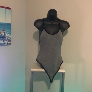 Gray Bodysuit with Black Trim